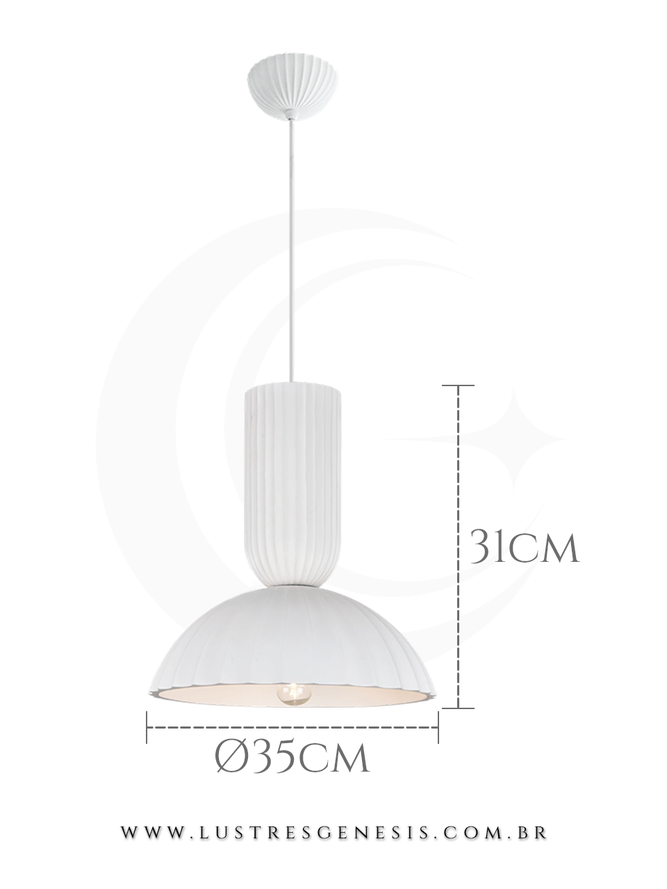 Luminaria de Teto Pendente DCD02633 Branco Gesso E27 Ø50cm, Bancada Churrasqueira, Lavabo, Cabeceira de Cama